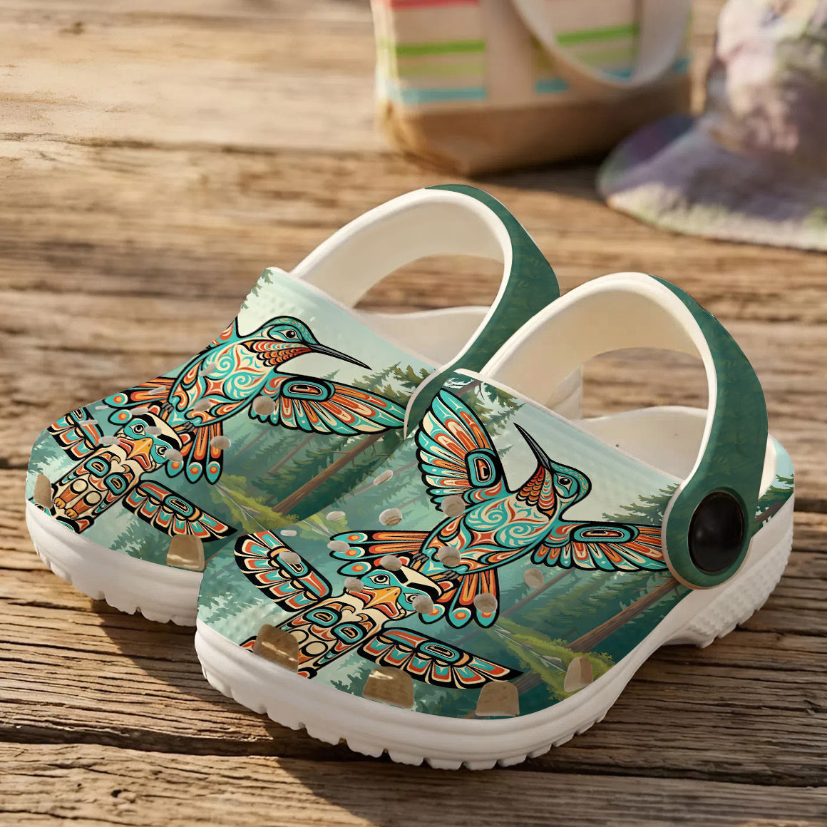Native Hummingbird Art Clogs Shoes for Adults & Kids