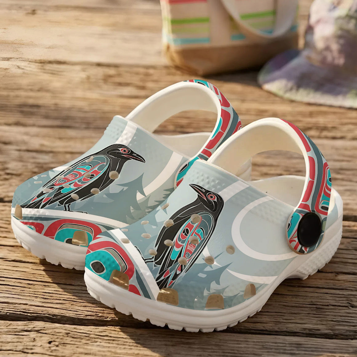 Native Raven Art Clogs Shoes for Adults & Kids