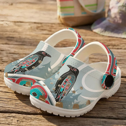 Native Raven Art Clogs Shoes for Adults & Kids