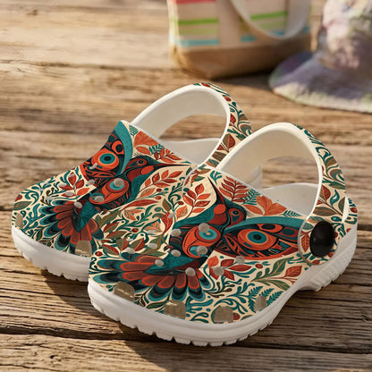 Native Hummingbird Floral Art Clogs Shoes for Adults & Kids