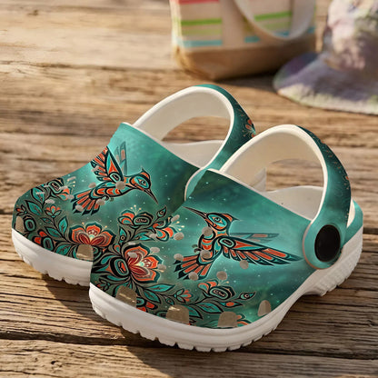Native Hummingbird Art Clogs Shoes for Adults & Kids
