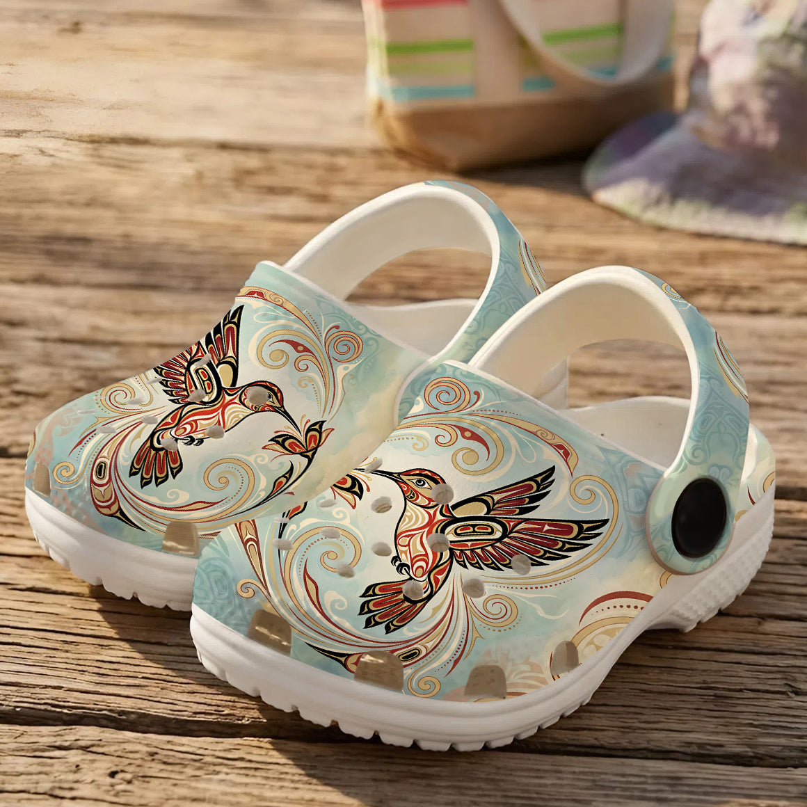 Native Hummingbird Art Clogs Shoes for Adults & Kids