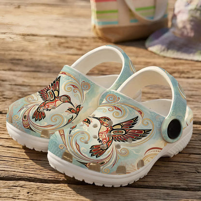 Native Hummingbird Art Clogs Shoes for Adults & Kids