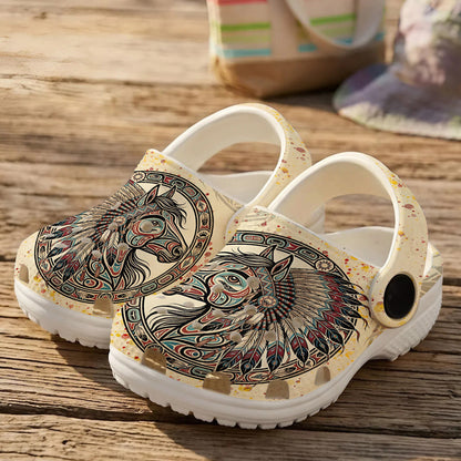 Native Horse Art Clogs Shoes for Adults & Kids