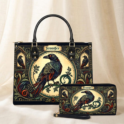Raven Midnight Wisdom Personalized Leather Bag