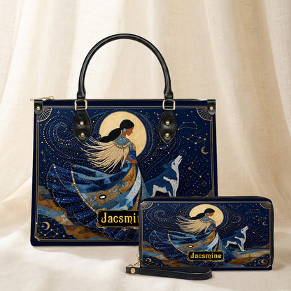 Moonlit Wolf Woman Personalized Leather Bag