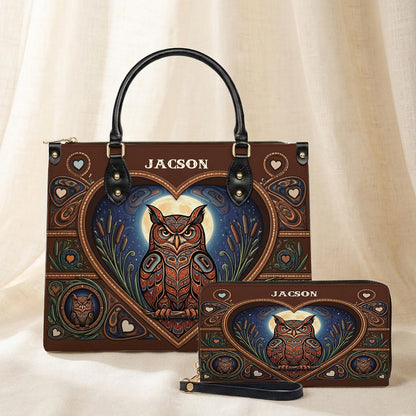 Moonlit Owl Wisdom Personalized Leather Bag
