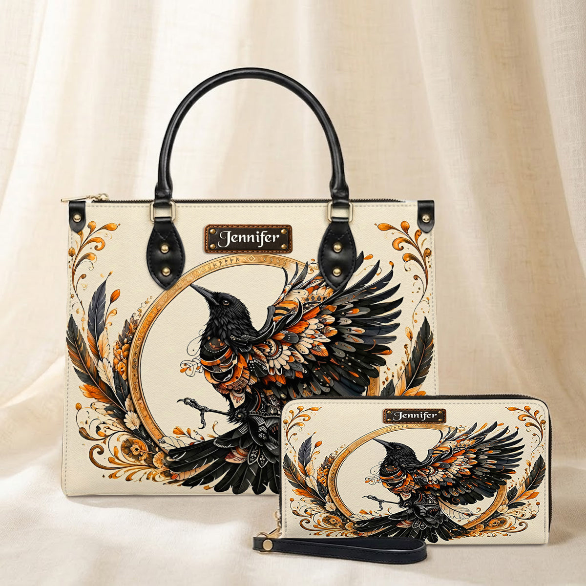 Raven Eternal Wings Personalized Leather Bag