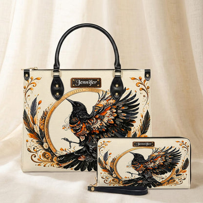 Raven Eternal Wings Personalized Leather Bag