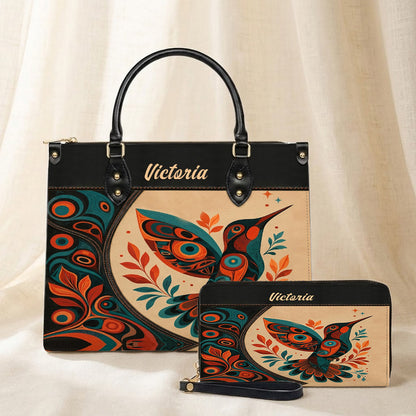 Hummingbird Ember Bloom Personalized Leather Bag