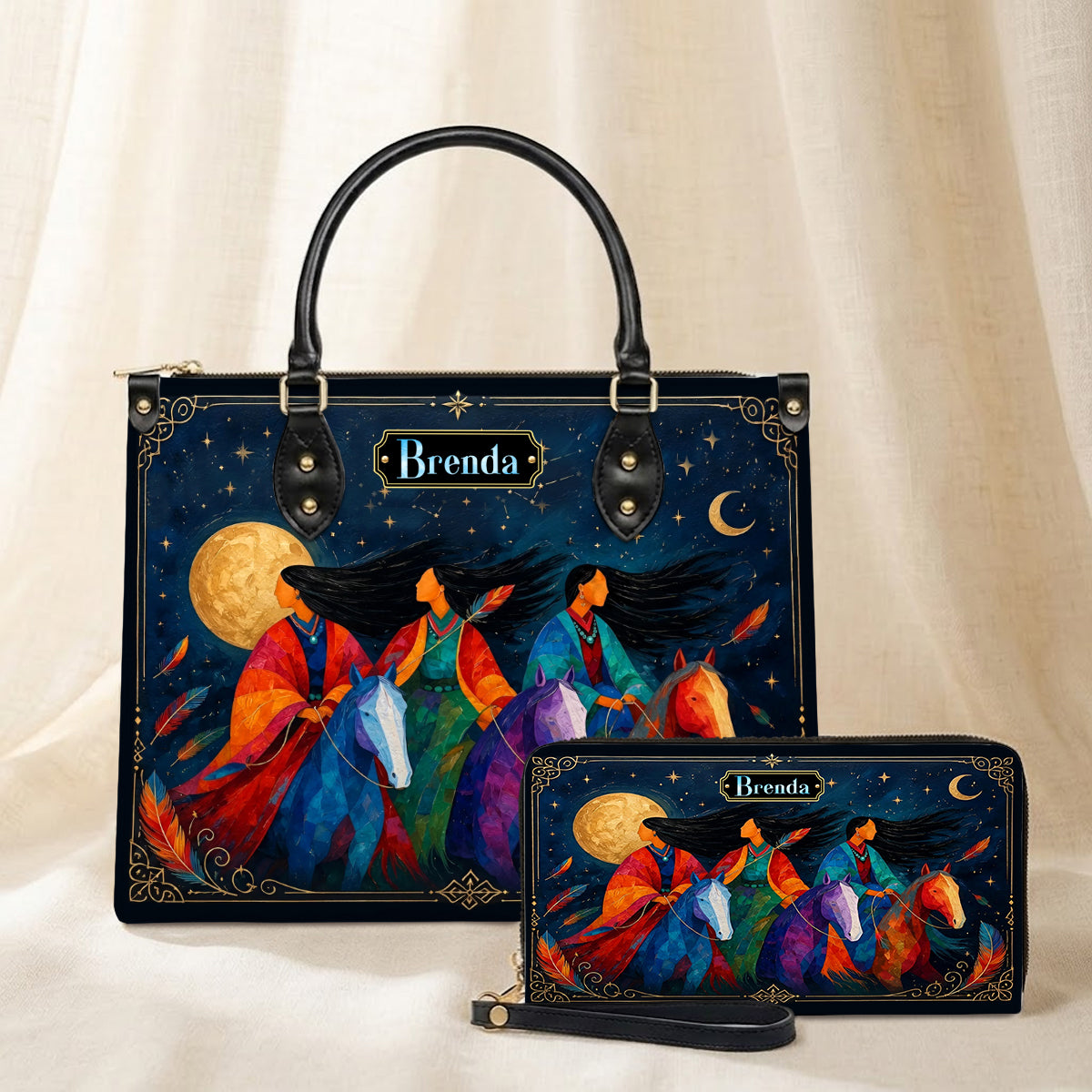 Moonlit Sisters Journey Personalized Leather Bag