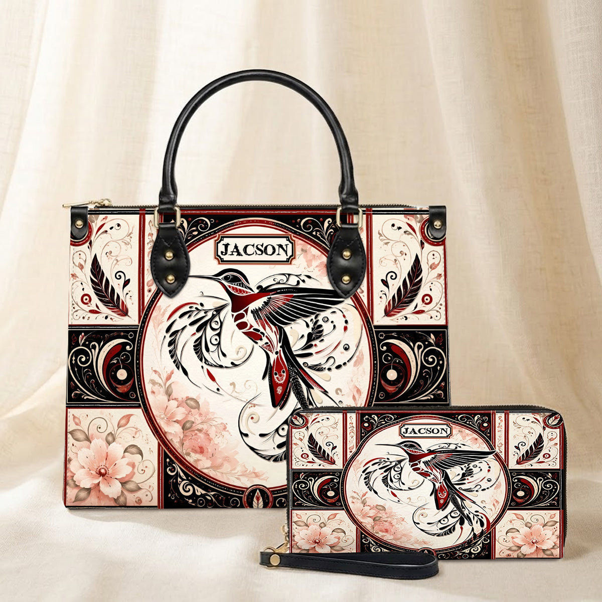Ruby Hummingbird Elegance Personalized Leather Bag