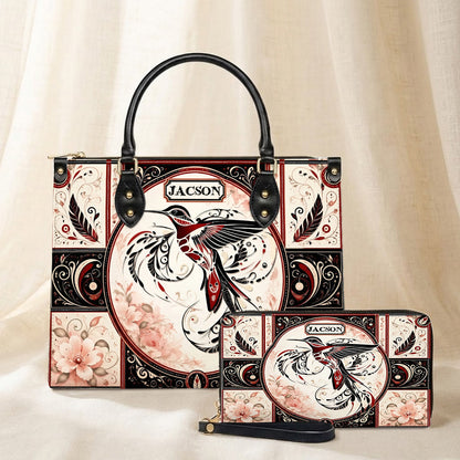 Ruby Hummingbird Elegance Personalized Leather Bag