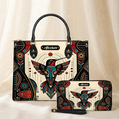 Hummingbird Solar Emblem Personalized Leather Bag