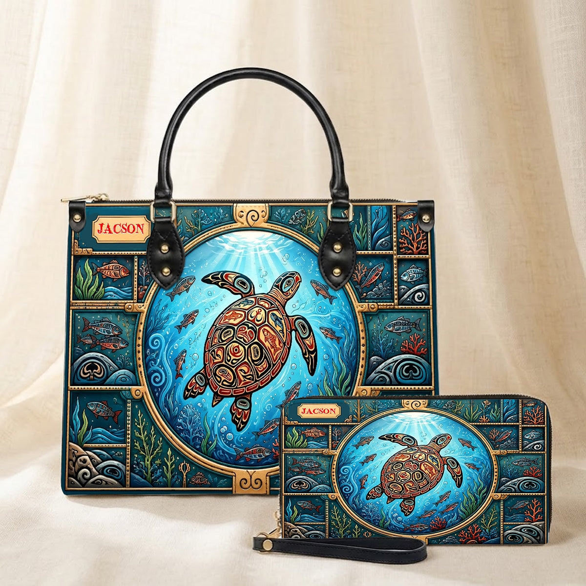 Sacred Turtle Ocean Personalized Leather Bag