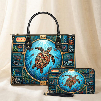 Sacred Turtle Ocean Personalized Leather Bag