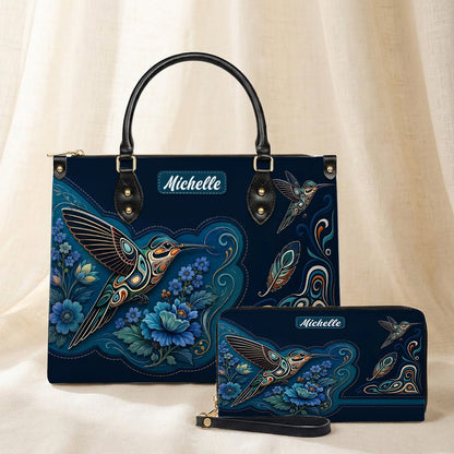 Azure Hummingbird Reverie Personalized Leather Bag