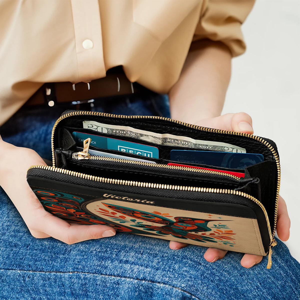 Hummingbird Ember Bloom Personalized Leather Bag