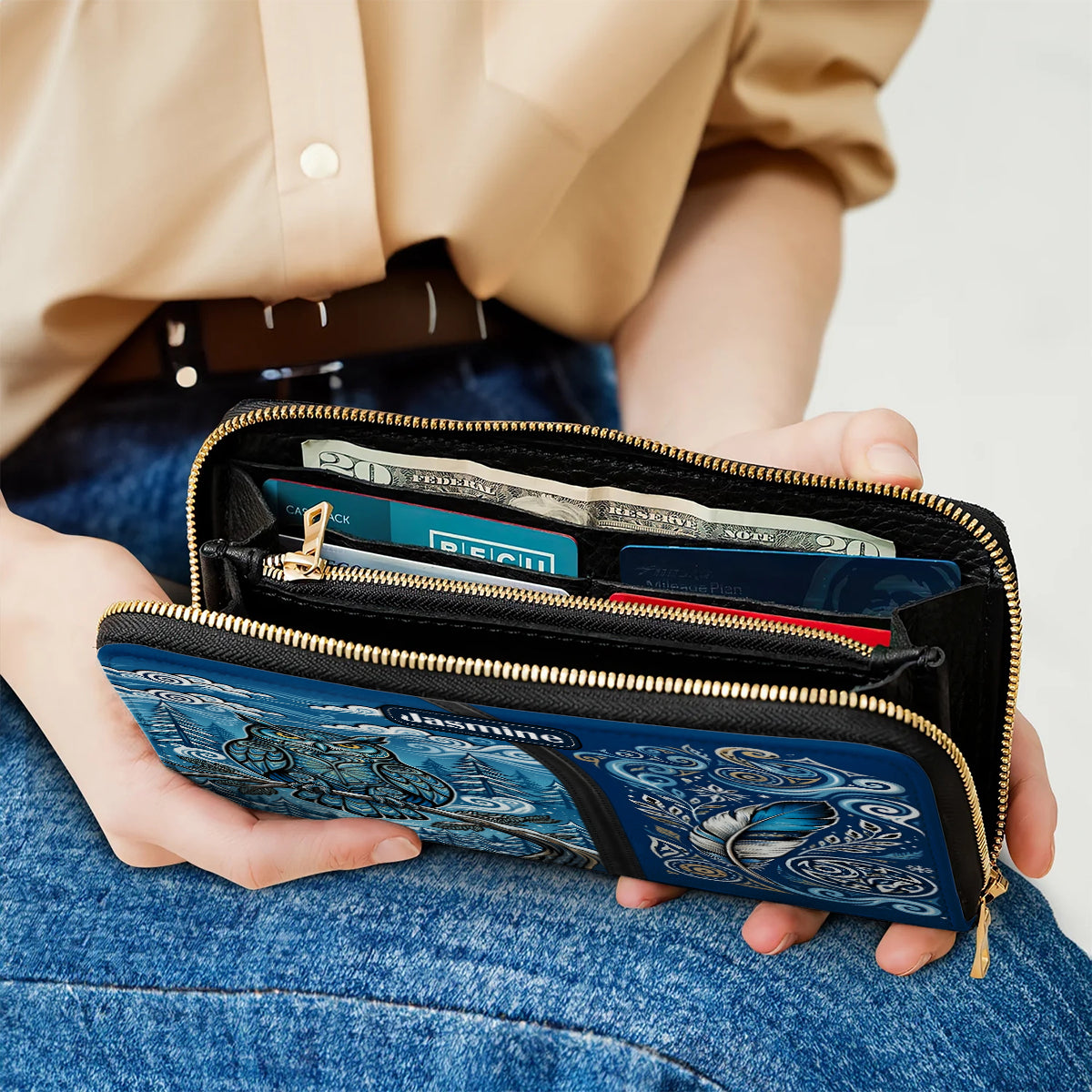 Azure Owl Spirit Personalized Leather Bag