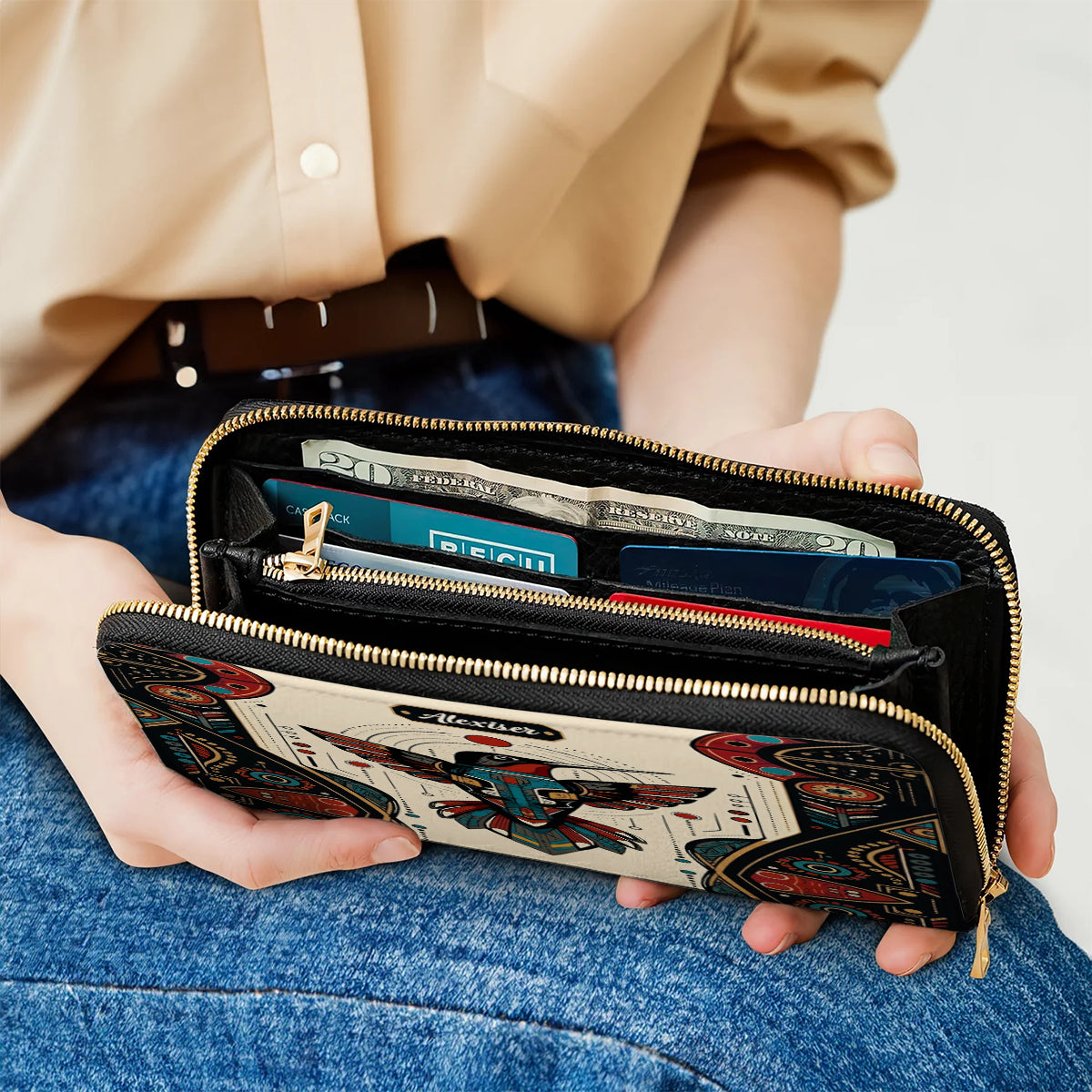Hummingbird Solar Emblem Personalized Leather Bag
