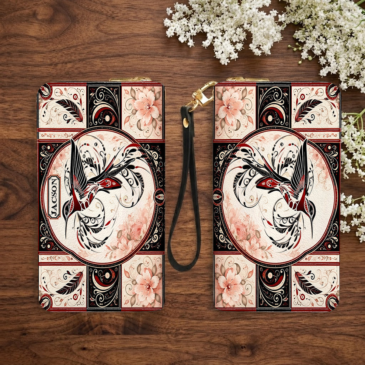 Ruby Hummingbird Elegance Personalized Leather Bag