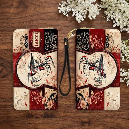 Crimson Hummingbird Elegance Personalized Leather Bag