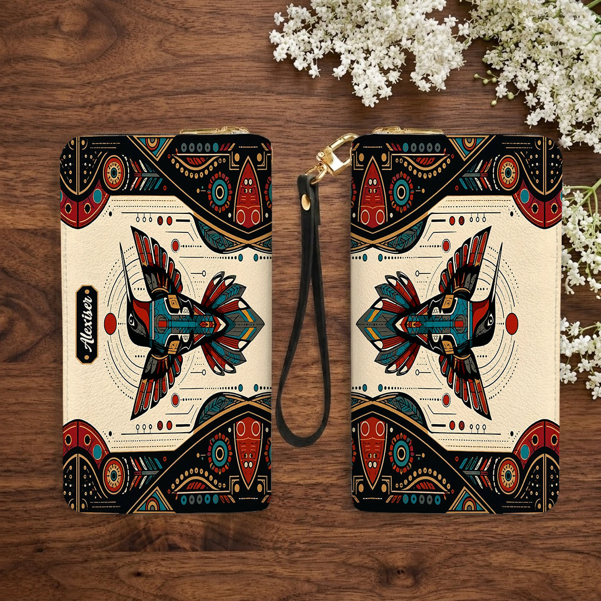 Hummingbird Solar Emblem Personalized Leather Bag