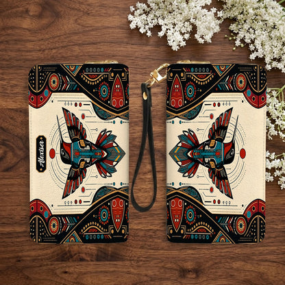 Hummingbird Solar Emblem Personalized Leather Bag
