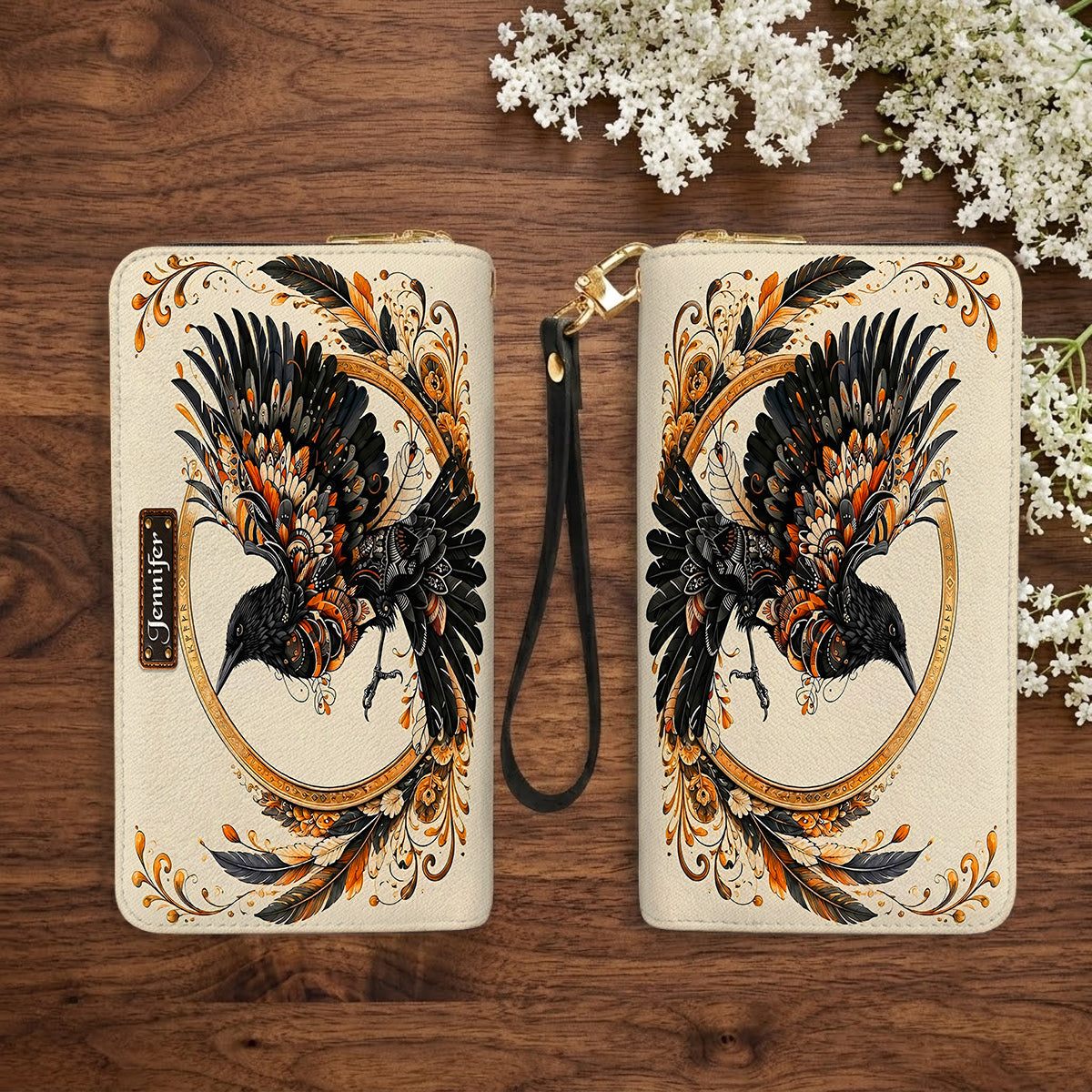 Raven Eternal Wings Personalized Leather Bag