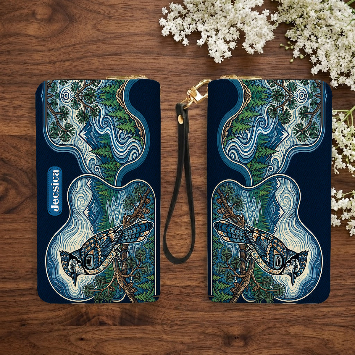 Blue Jay Forest Whispers Personalized Leather Bag