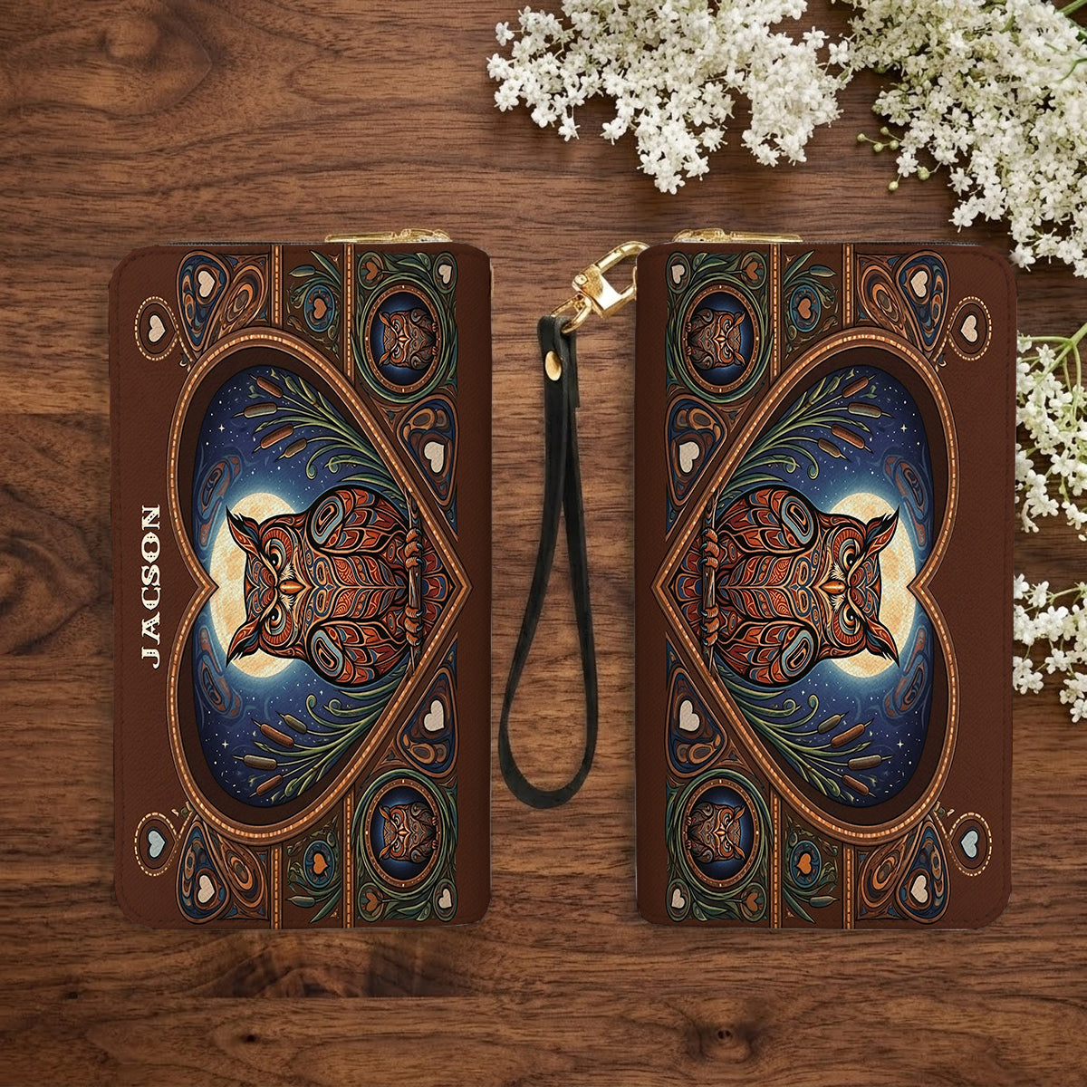 Moonlit Owl Wisdom Personalized Leather Bag