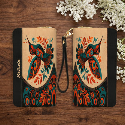 Hummingbird Ember Bloom Personalized Leather Bag