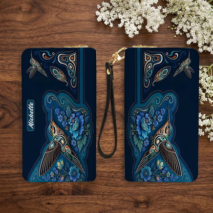 Azure Hummingbird Reverie Personalized Leather Bag