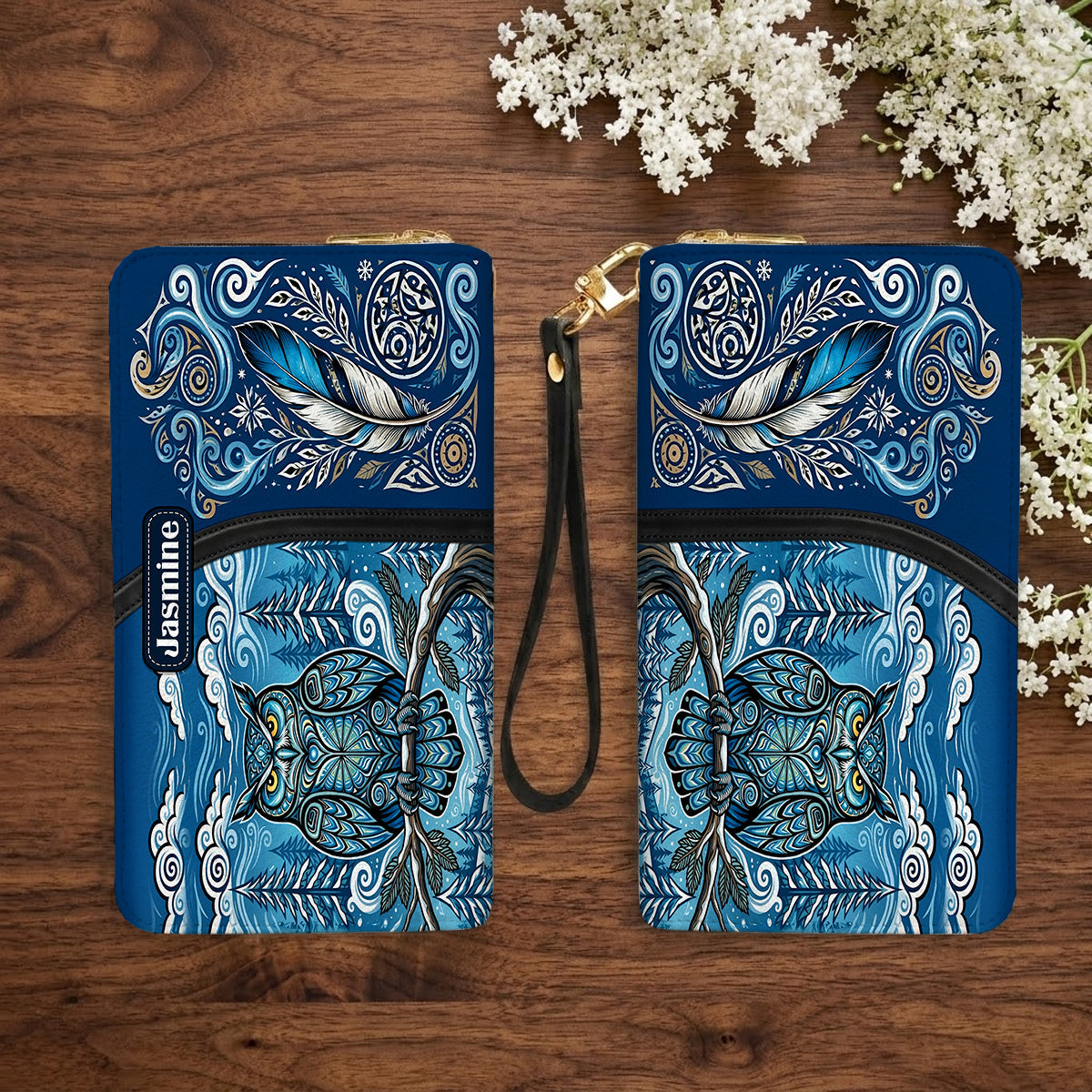 Azure Owl Spirit Personalized Leather Bag