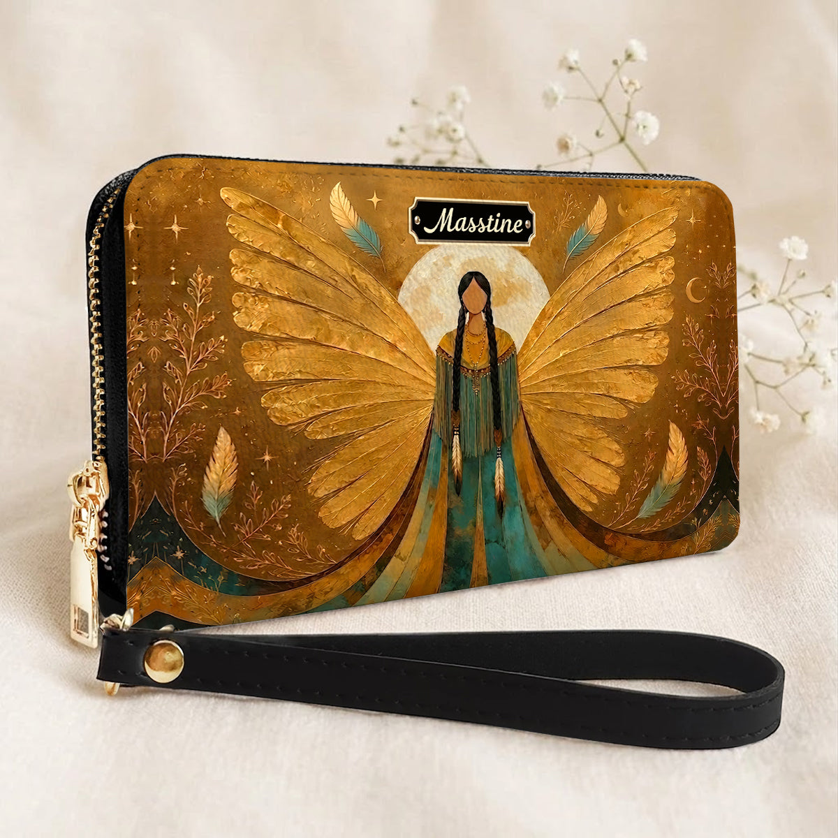 Golden Winged Grace Personalized Leather Bag