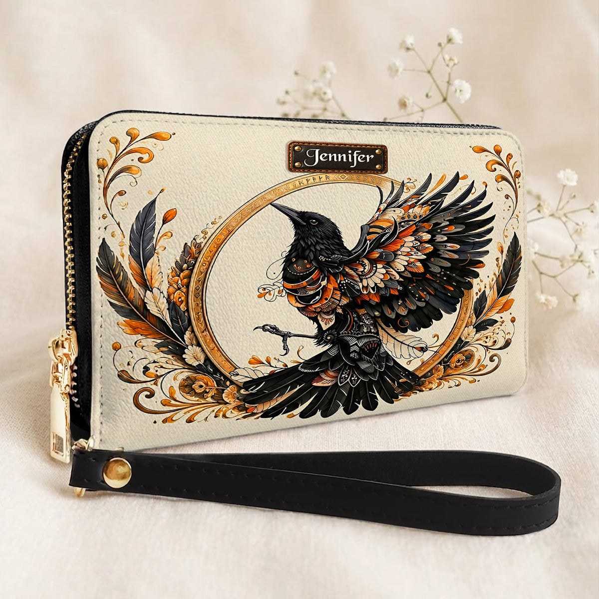 Raven Eternal Wings Personalized Leather Bag