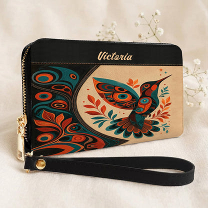 Hummingbird Ember Bloom Personalized Leather Bag
