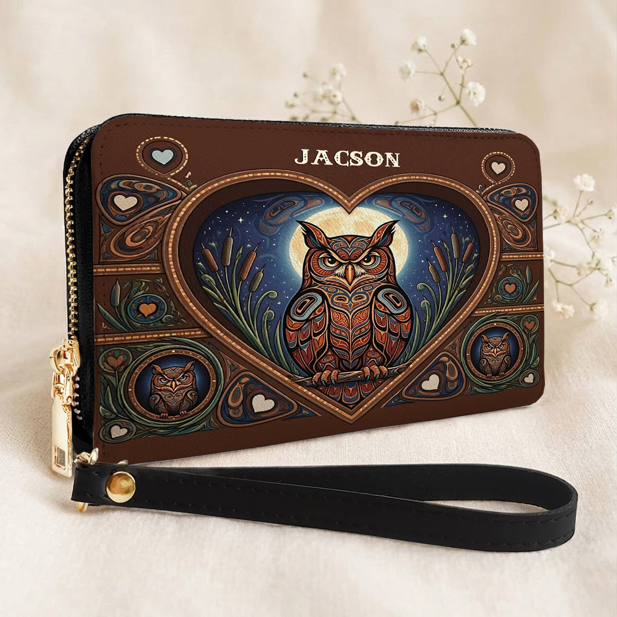 Moonlit Owl Wisdom Personalized Leather Bag