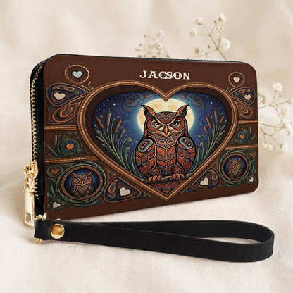 Moonlit Owl Wisdom Personalized Leather Bag