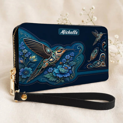 Azure Hummingbird Reverie Personalized Leather Bag