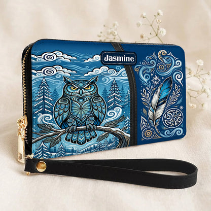 Azure Owl Spirit Personalized Leather Bag