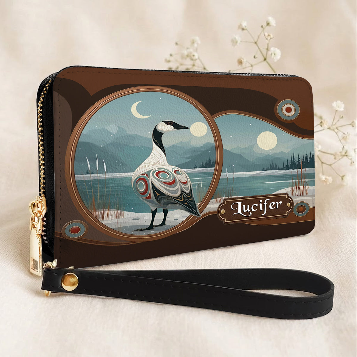 Moonlit Goose Serenity Personalized Leather Bag