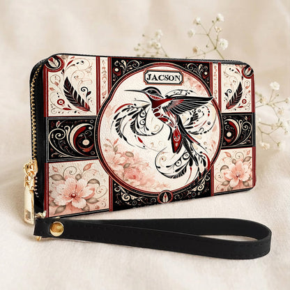 Ruby Hummingbird Elegance Personalized Leather Bag