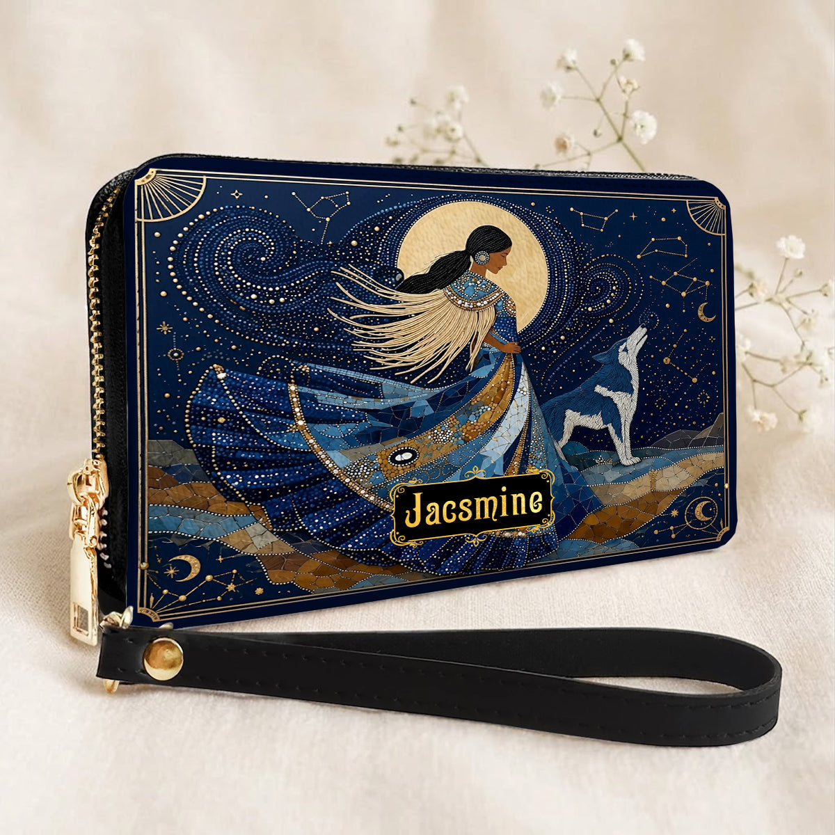 Moonlit Wolf Woman Personalized Leather Bag
