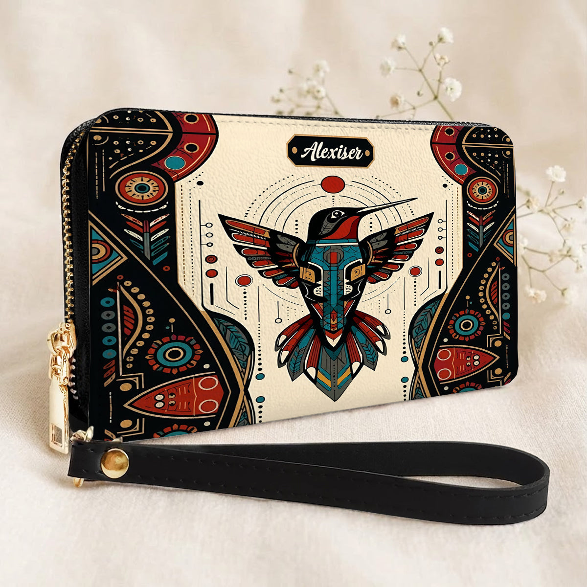 Hummingbird Solar Emblem Personalized Leather Bag