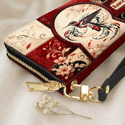 Crimson Hummingbird Elegance Personalized Leather Bag