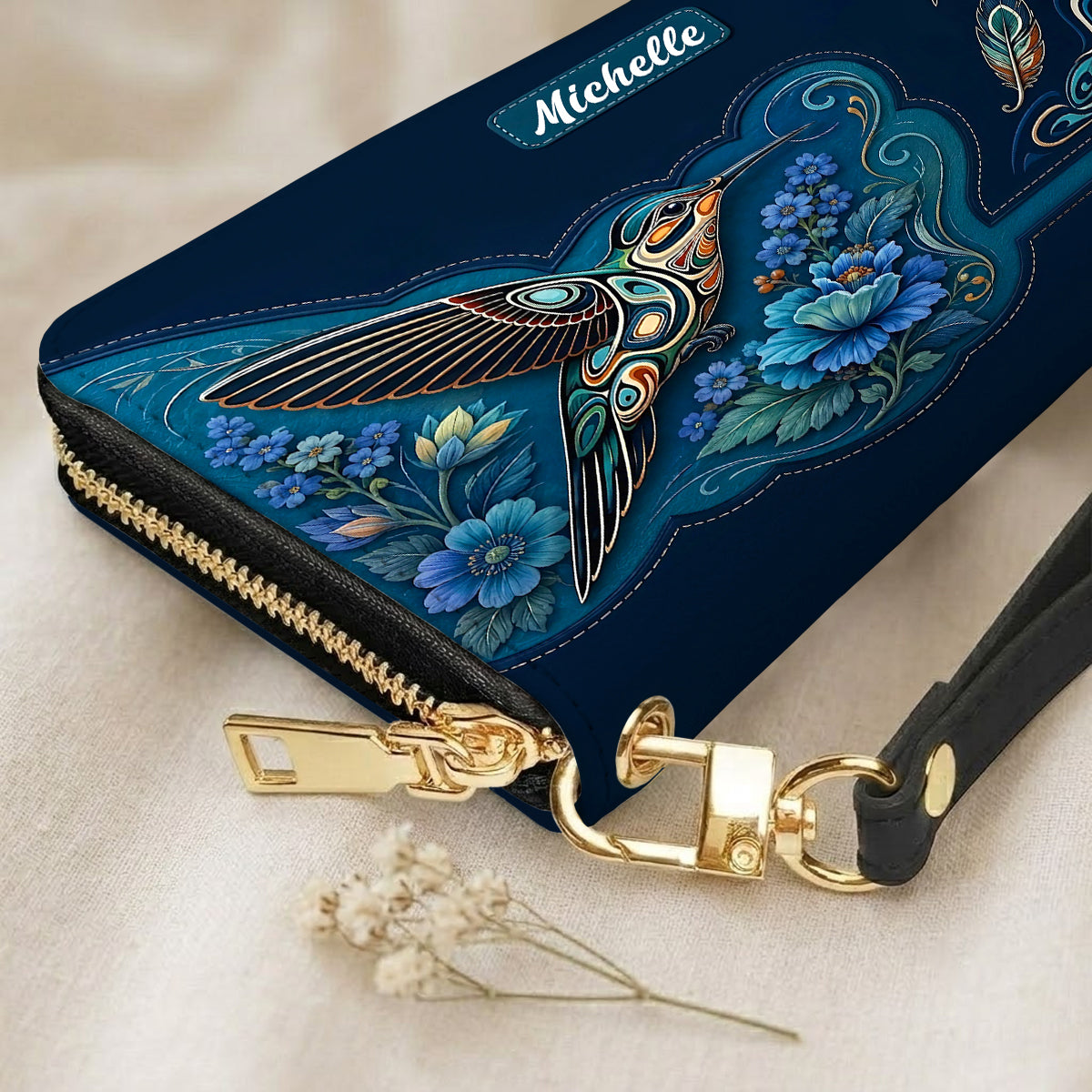 Azure Hummingbird Reverie Personalized Leather Bag