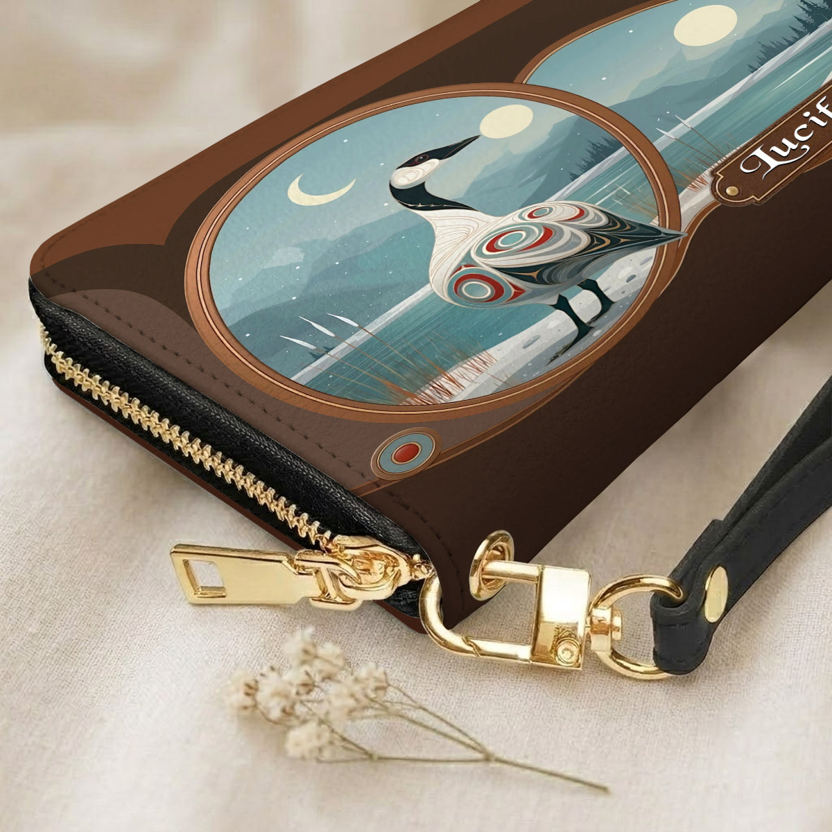 Moonlit Goose Serenity Personalized Leather Bag