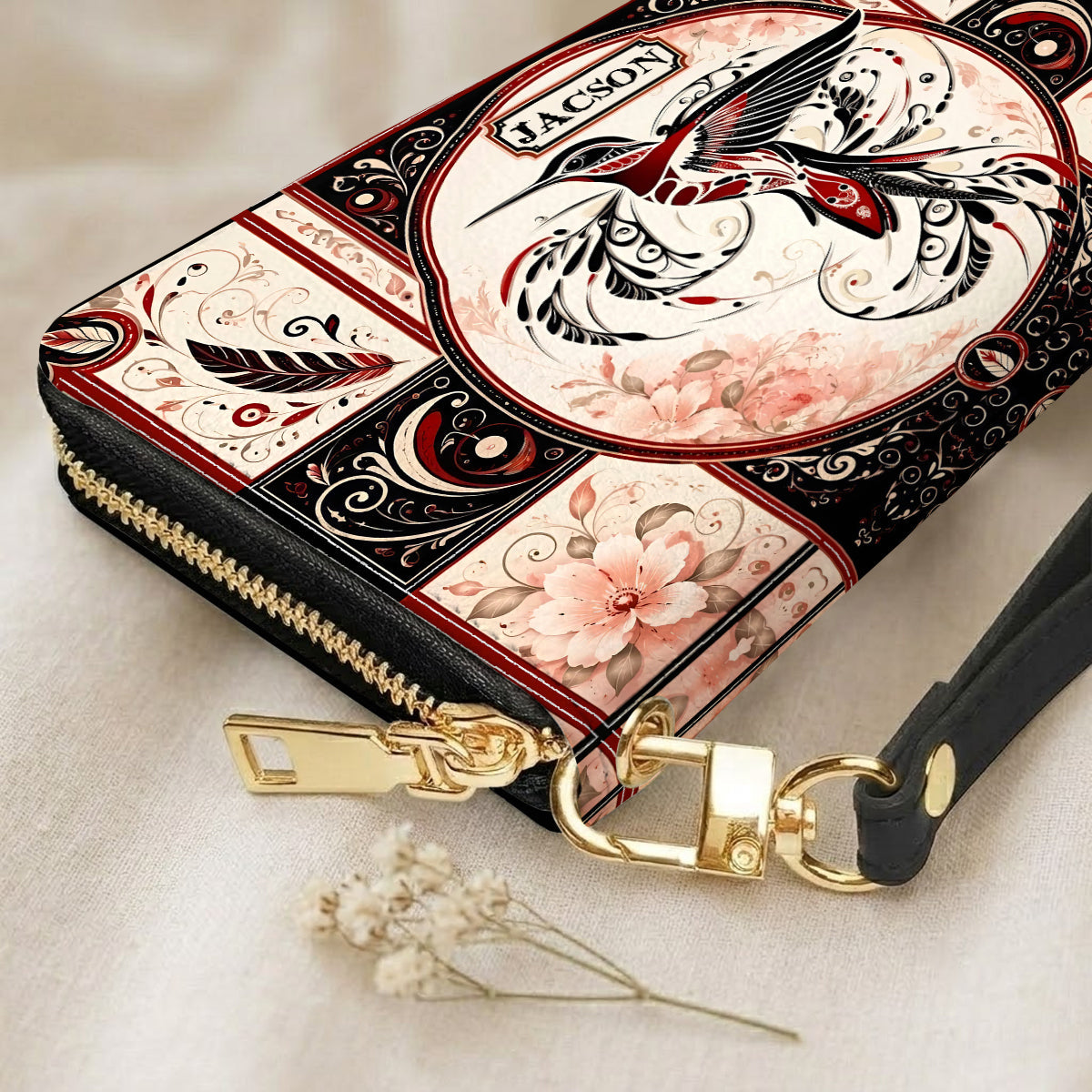 Ruby Hummingbird Elegance Personalized Leather Bag
