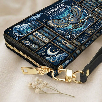 Celestial Owl Wisdom Personalized Leather Bag